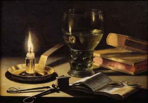 Pieter Claesz, Natura morta con candela accesa, 1627, olio su tavola, 26,1 x 37,3 cm. L’Aia, Gabinetto Reale di pitture Mauritshuis - acquisito nel 1961 (Inv. n. 947) © L’Aia, Gabinetto Reale di pitture Mauritshuis