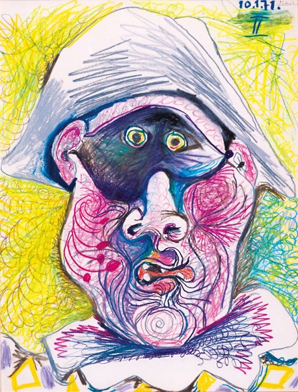 Pablo Picasso - Testa di arlecchino II matita e pastello, anno 1971, 50,2x65,2 cm. Johannesburg Art Gallery, Johannesburg ©Succession Picasso by SIAE 2015