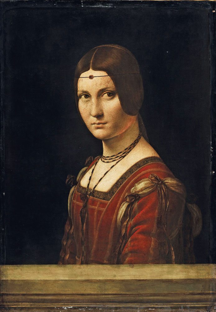 Ritratto di dama (La Belle Ferronnière o “Presunto ritratto di Lucrezia Crivelli”) olio su tavola di noce, anno 1493-1495 circa, 63x45 cm. Parigi, Musée du Louvre, Département des Peintures, Collezione dell’Imperatore Francesco I