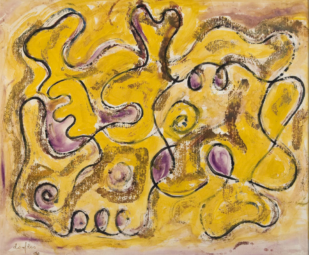 Gillo Dorfles - Senza titolo, anno 1952, monotipo e tecnica mista su carta, 57x47 cm.