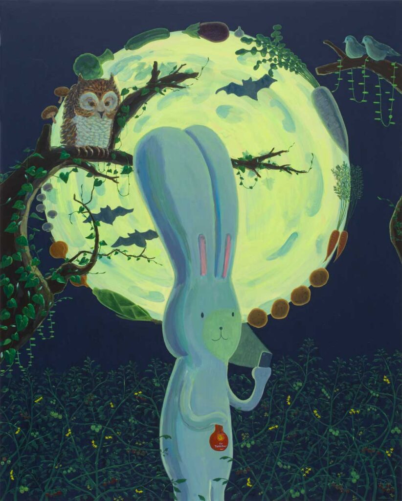 “A Circle of Vegetables around the moon”, 2020, acrilico su tela /acrylic on canvas, 150x120 cm.